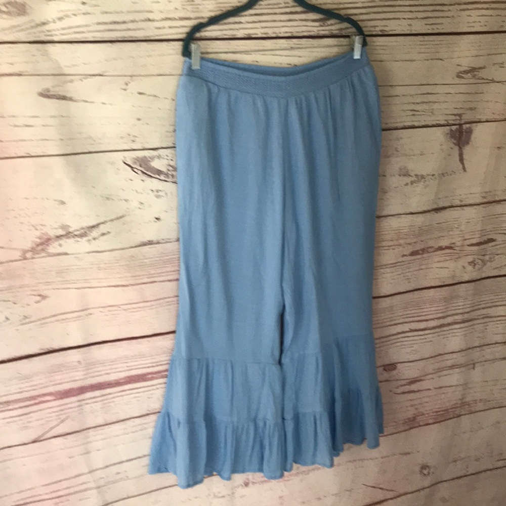 Sundance Light Blue Ruffle-Hem Wide Leg Pants